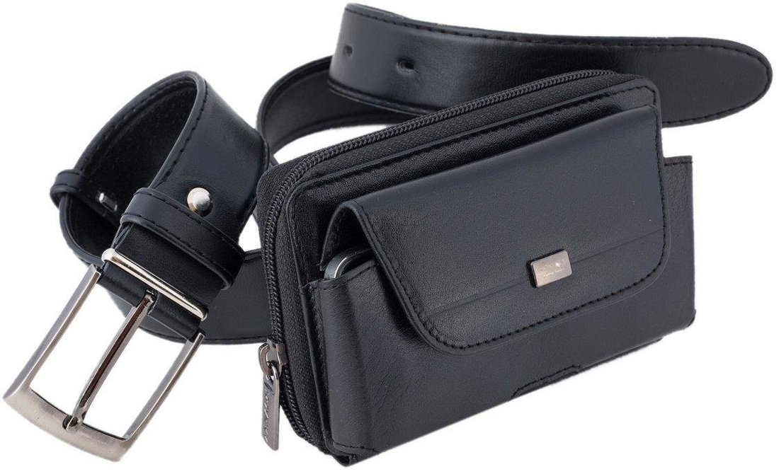 ekskluzywny skorzany portfel z etui na telefon Czarna kabura na pasek