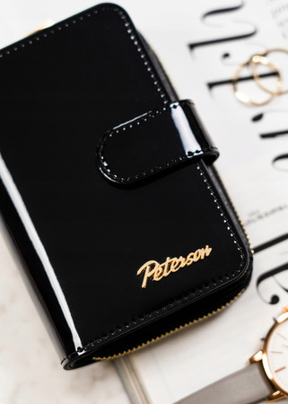 Czarny portfel damski pionowy. Skóra naturalna z ochroną RFID