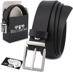 Czarny pasek damski skórzany. Srebrna klamra. 110 cm.