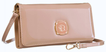 Mini torebka na telefon - BEŻOWA damska kopertówka eko skóra.