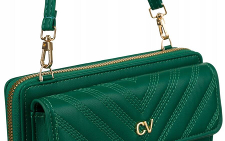 Zielona torebka na telefon - mini listonoszka z portfelem