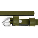 Pasek damski wąski solidny skórzany do sukienki khaki S19 zielony r.105-120 cm