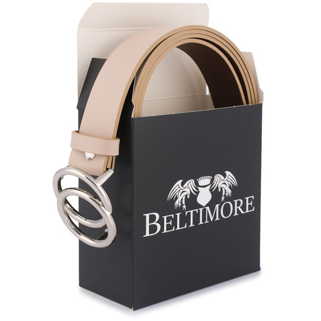 Beżowy pasek damski skórzany ze srebrną okrągłą klamrą