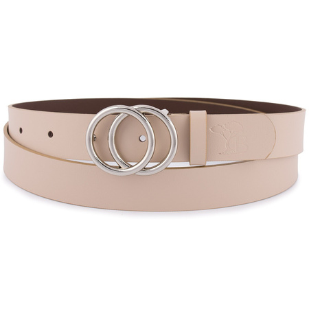 Beżowy pasek damski skórzany ze srebrną okrągłą klamrą