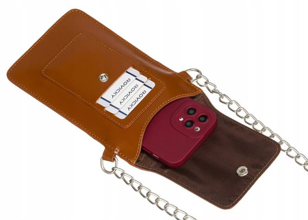 Malutka torebka damska na telefon Camelowa mini listonoszka Skóra