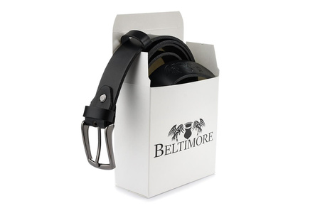 Czarny skórzany pasek męski do spodni garniturowych wąski 3cm