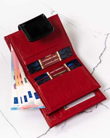 Lakierowany mały skórzany portfel damski CZERWONY na zatrzask. RFID.