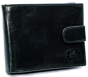 Poziomy, klasyczny portfel męski z zapięciem, skóra licowa, RFID Stop — Pierre Andreus