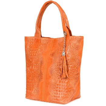 Pomarańczowa torebka skórzana duża croco - worek