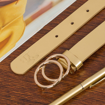 Złoty pasek damski skórzany z okrągłą klamrą złotą