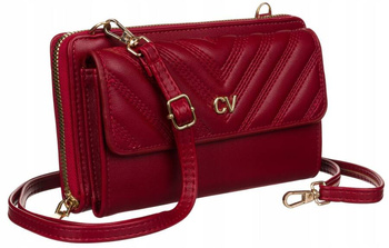 Bordowa mini torebka-portfel ze skóry ekologicznej na doczepianym pasku