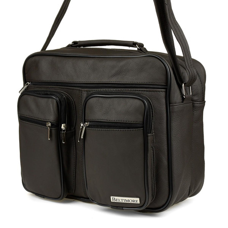 Duża skórzana torba męska do pracy szkoły brązowa