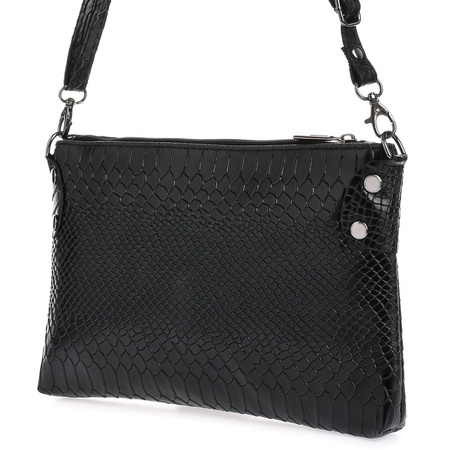 Mała czarna torebka wizytowa listonoszka croco