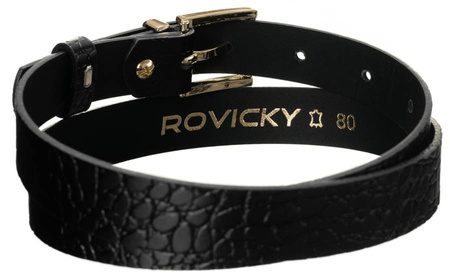 Ciekawy skórzany pasek damski ze złotą klamrą, wzór gadziej skóry — Rovicky