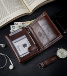 Klasyczny portfel męski pionowy z naturalnej skóry z technologią RFID — Rovicky