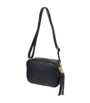 Granatowa włoska skórzana listonoszka z frędzlem