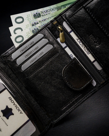 Portfel męski z naturalnej skóry licowej z przegródką na zdjęcie — Rovicky