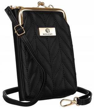 Mini torebka damska na telefon z eko skóry CZARNA torebka-portfel