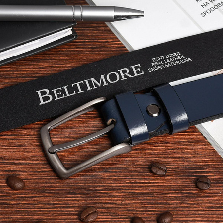 Beltimore skórzany pasek męski granatowy wąski