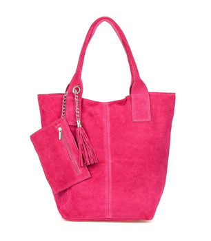 Duża torebka worek A4 zamszowa shopperka fuksja