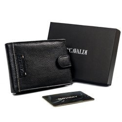 Duży, skórzany portfel męski poziomy z zapięciem, ochrona RFID — Cavaldi