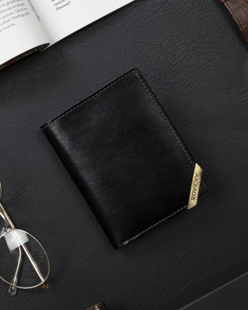 Pionowy czarny skórzany portfel męski Rovicky