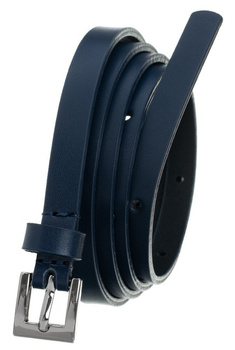 Cienki pasek damski do sukienki. Skórzany, Granatowy
