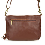 Koniakowa Torebka Listonoszka ze skóry z klapą na suwak zamek