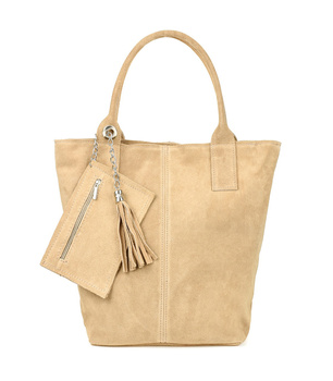 Duża torebka worek A4 zamszowa beżowa shopperka