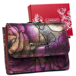 MIni portmonetka fioletowa w kwiaty - skóra naturalna