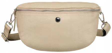 Beżowa damska nerka skórzana Elegancka na suwak i odpinany pasek