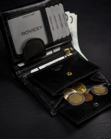 Portfel męski z naturalnej skóry licowej z przegródką na zdjęcie — Rovicky