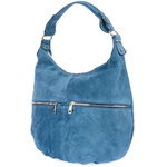 Duża torebka damska na ramię skórzana zamszowa A4. Niebieska