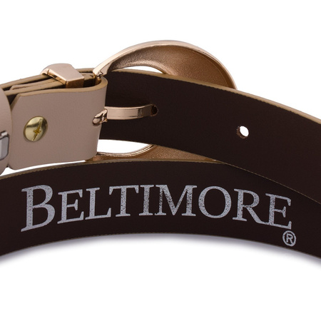 Beżowy pasek damski skórzany. Złota klamra. 110 cm.