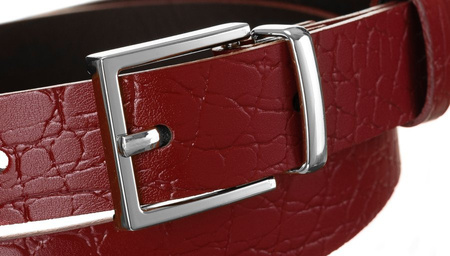 Ciekawy skórzany pasek damski ze srebrną klamrą, wzór gadziej skóry — Rovicky