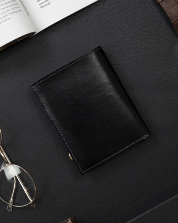 Pionowy czarny skórzany portfel męski Rovicky