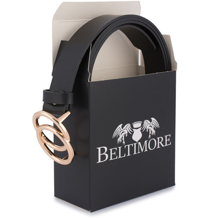 Czarny pasek damski skórzany ze złotą okrągłą klamrą