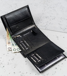 Duży, pionowy portfel za skóry naturalnej bez zapięcia, ochrona RFID — Cavaldi