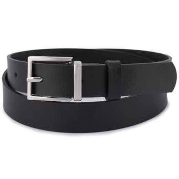 Czarny pasek damski skórzany. Srebrna klamra. 110 cm.