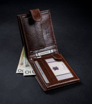 Klasyczny, zapinany portfel męski poziomy z naturalnej skóry z technologią RFID - Rovicky