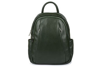 Duży plecak damski skórzany A4 Ciemno Zielony. Kieszenie na suwak.