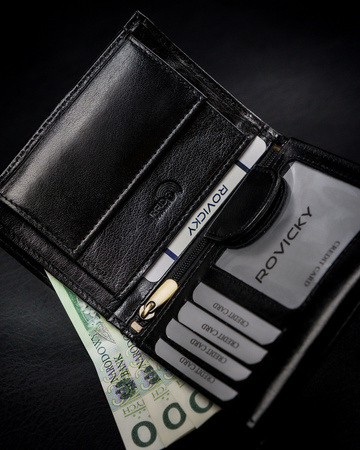 Portfel męski z naturalnej skóry licowej z przegródką na zdjęcie — Rovicky