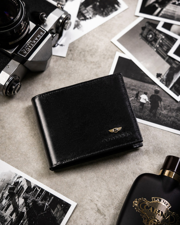 Zestaw męski na prezent: poziomy portfel, etui na karty i brelok