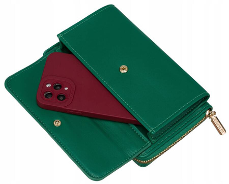 Zielona torebka na telefon - mini listonoszka z portfelem