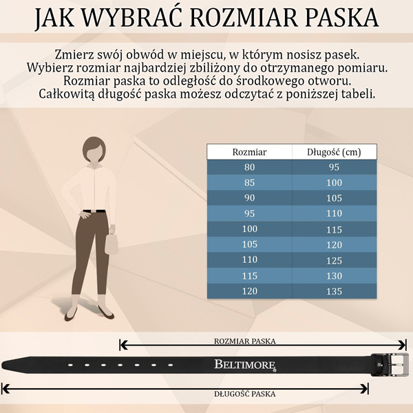 Beżowy pasek damski skórzany. Złota klamra. 115 cm.