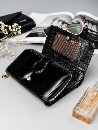 Portfel damski z klapką na zatrzask, skóra naturalna, RFID Stop Rovicky