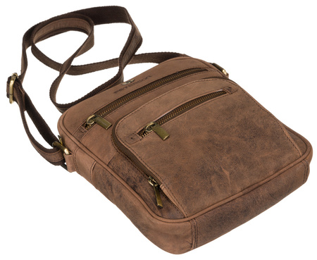 Skórzana torba męska listonoszka na długim pasku - Brązowa