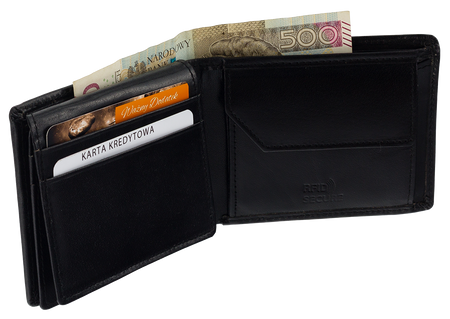 Mały portfel męski skórzany z ochroną RFID biznesowy CZARNY