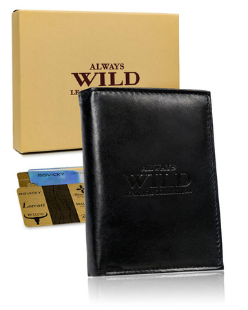Skórzany portfel męski pionowy z rozbudowanym wnętrzem i RFID — Always Wild