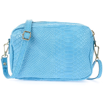 Błękitna torebka damska mała skórzana listonoszka kuferek croco